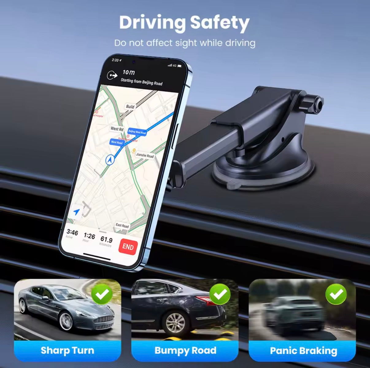 TOPK Magnetic Car Phone Holder Strong Suction Cup Mount Dashboard Windshield Stand Long Arm 360° Adjustable Mobile Phone Holder