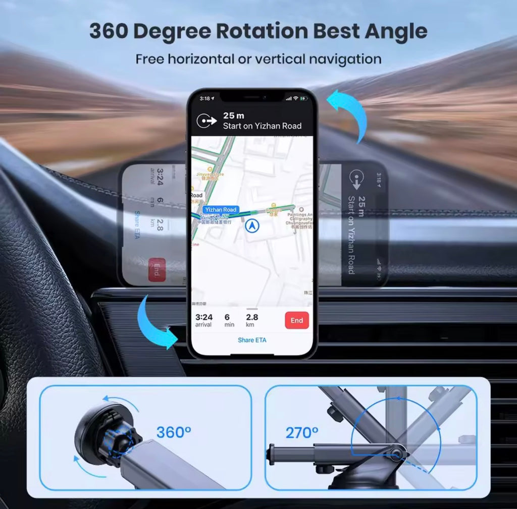 TOPK Magnetic Car Phone Holder Strong Suction Cup Mount Dashboard Windshield Stand Long Arm 360° Adjustable Mobile Phone Holder