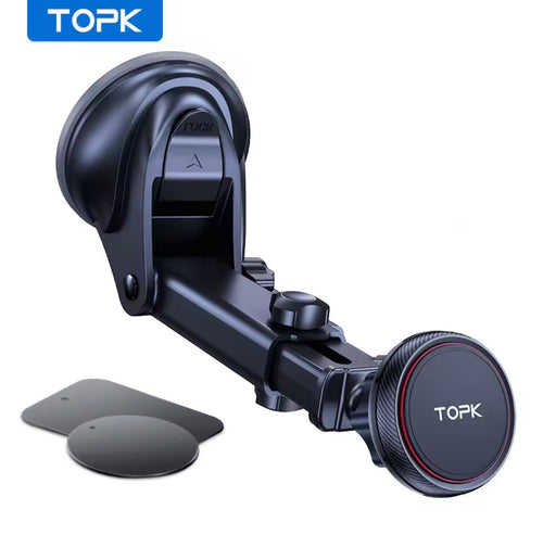 TOPK Magnetic Car Phone Holder Strong Suction Cup Mount Dashboard Windshield Stand Long Arm 360° Adjustable Mobile Phone Holder